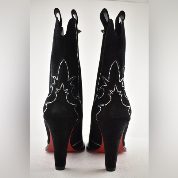 Christian Louboutin Santigag Strass 85 Black Suede Western Ankle Heel Boot 40 - Picture 15 of 16
